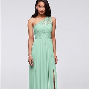 MINT LACE ONE SHOULDER BRIDESMAID DRESS